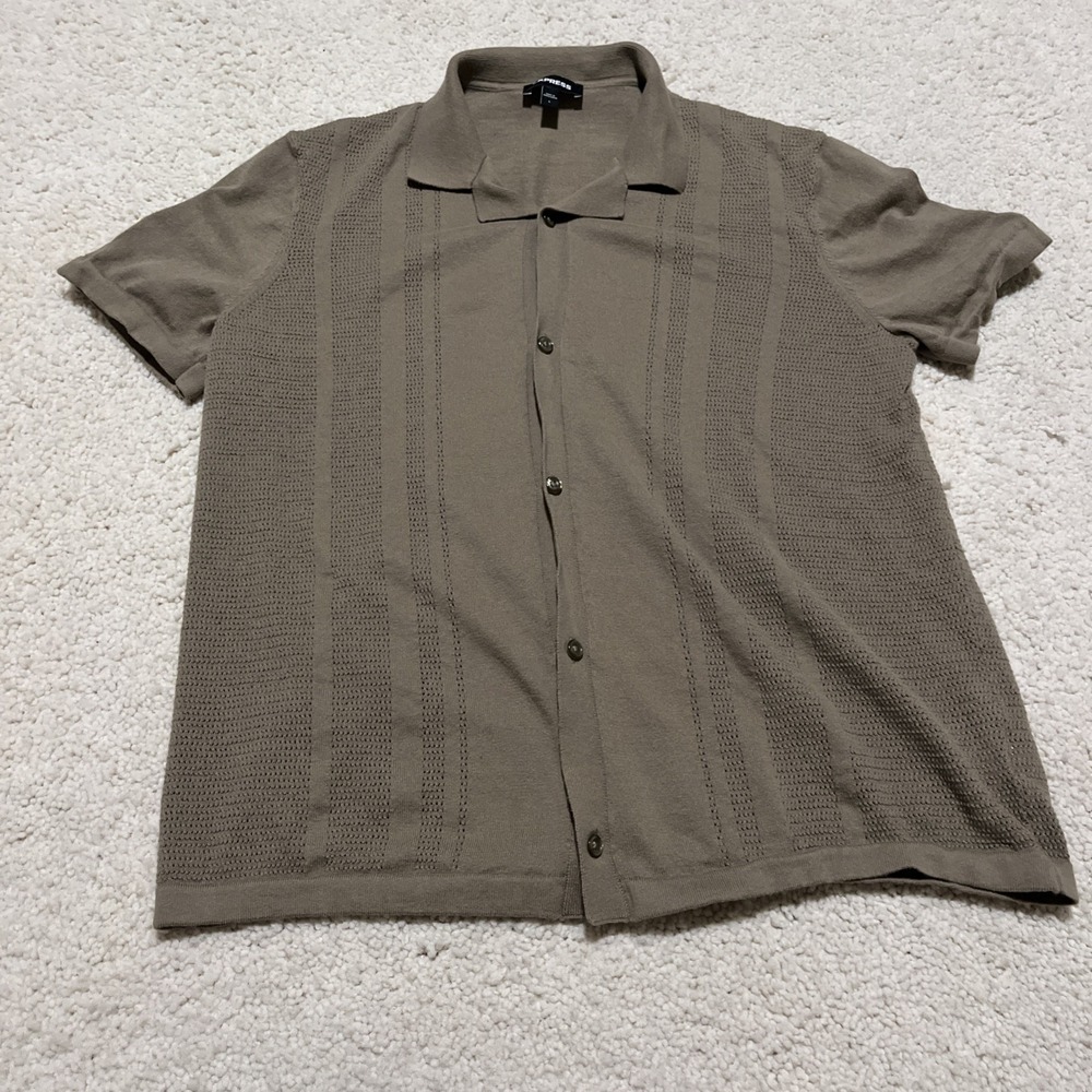 Express Men's Pointelle Camp Collar Short Sleeve Sweater Polo Size Large - Picture 4 of 9